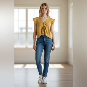 Fab'rik Yellow Ruffle Sleeve Crop Top